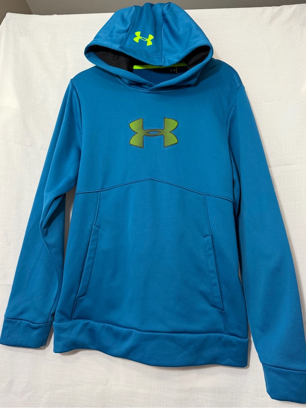 Under Armour Kids Blue Hooded Pullover with Neon Green Logo